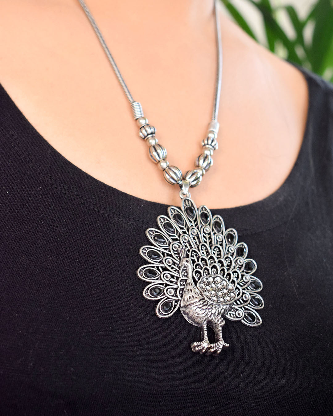 Blue Topaz, Lab-Created White Sapphire and Black Diamond Accent Peacock Pendant in Sterling Silver Blue Topaz, Lab-Created White Sapphire and Black Diamond Accent Peacock Pendant in Sterling Silver