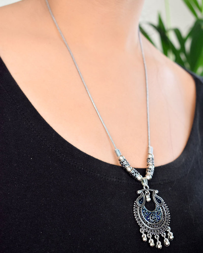 German Silver Neo Ethnic Tribal Pendant Necklace