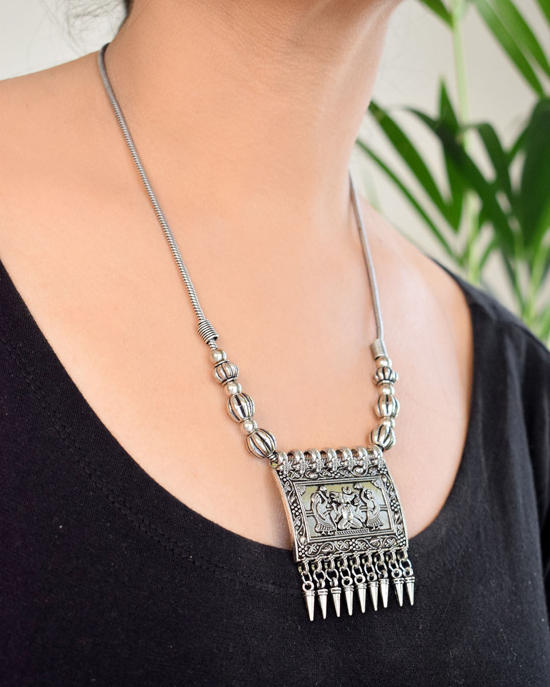 German Silver Neo Ethnic Tribal Pendant Necklace