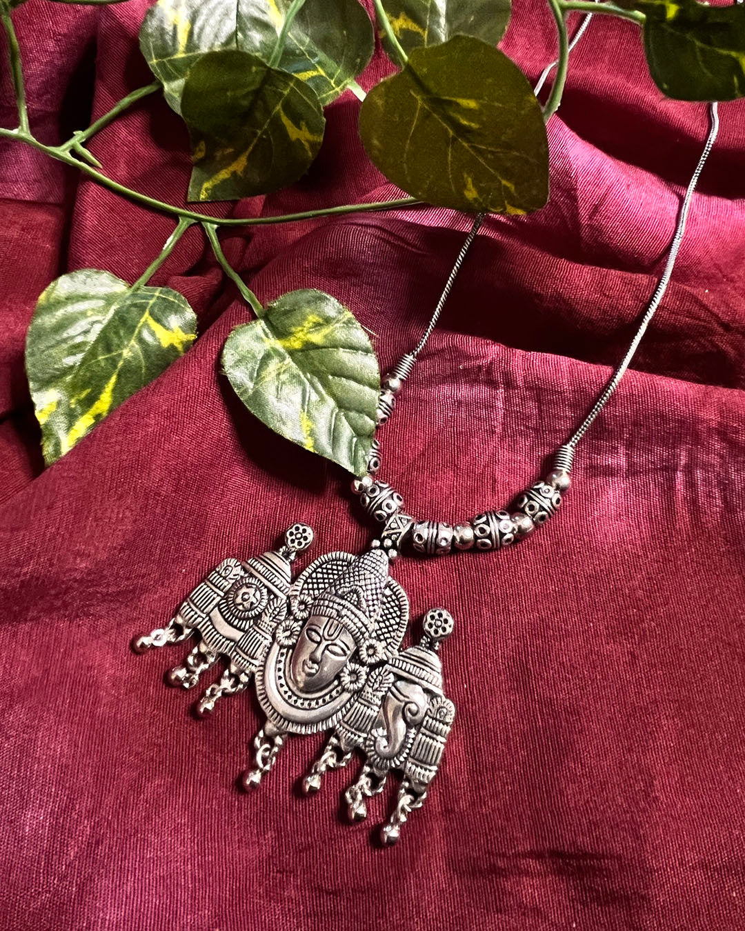 German Silver Neo Ethnic Balaji Pendant Necklace