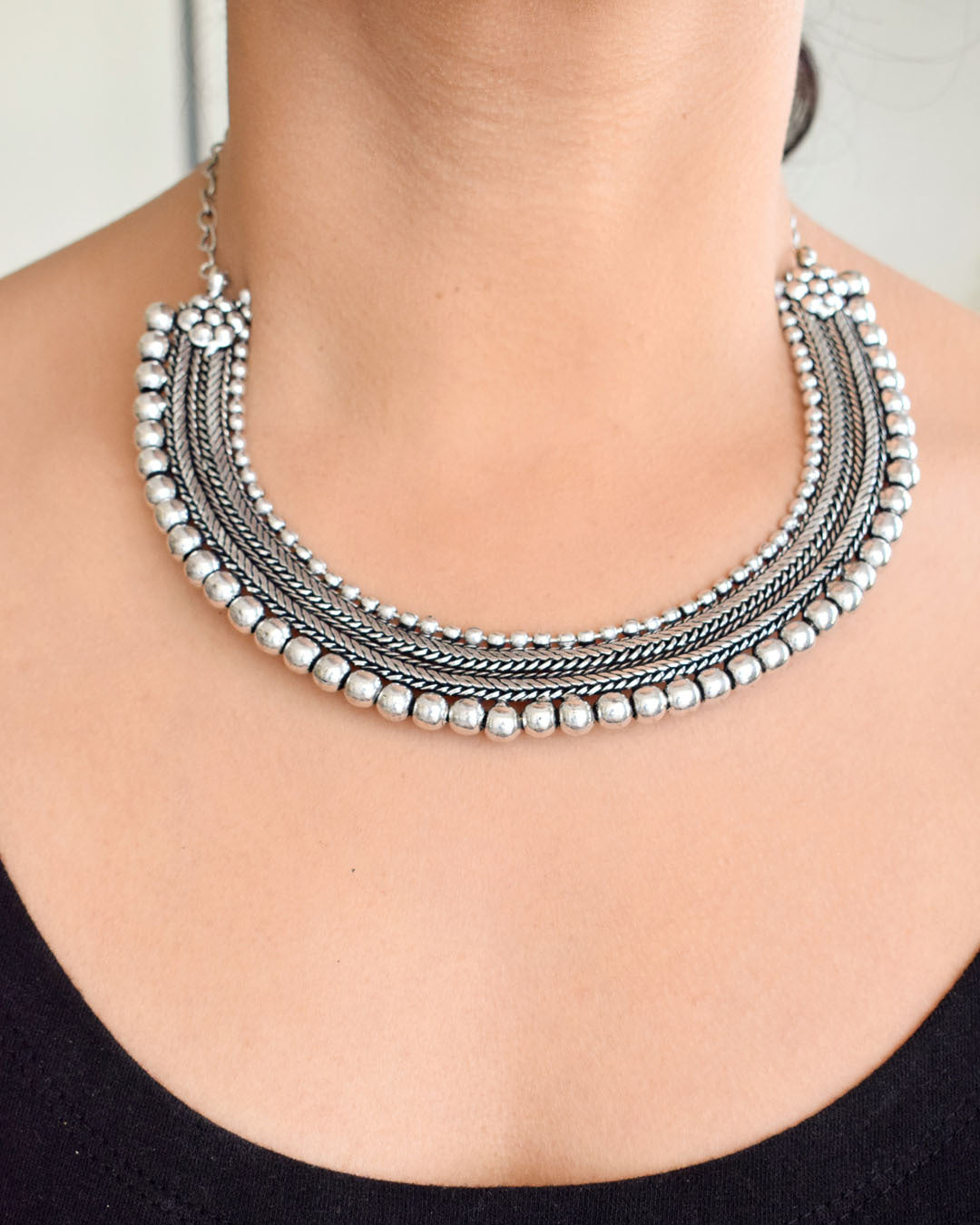 Oxidised Silver Neo Ethnic Statement Necklace