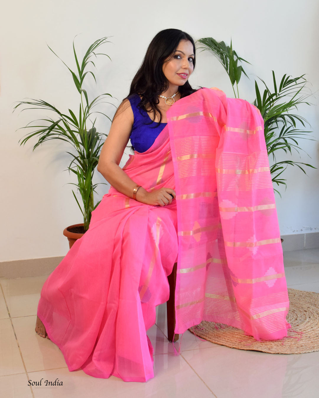 Bengal Silk Cotton With Zari Work - Pink