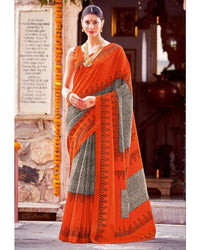 Bhagalpur Soft Silk Saree -Black & Orange