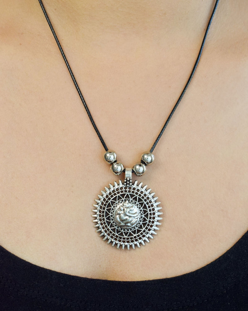 Oxidised Silver Neo Ethnic Pendant Necklace