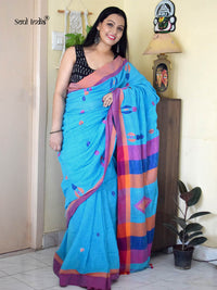 Handloom Khadi Cotton Saree With Woven Design - Blue