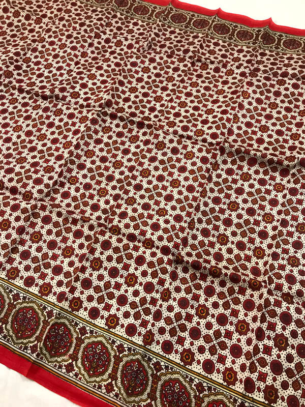 Authentic Bengal Pure Silk With Ajrakh print Saree