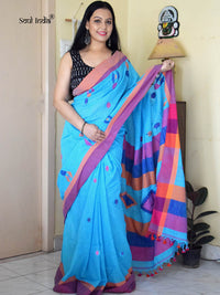 Handloom Khadi Cotton Saree With Woven Design - Blue