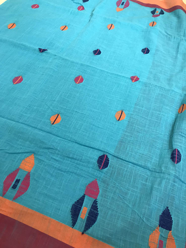 Handloom Khadi Cotton Saree With Woven Design - Blue