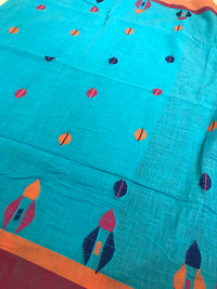 Handloom Khadi Cotton Saree With Woven Design - Blue