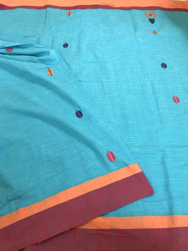 Handloom Khadi Cotton Saree With Woven Design - Blue