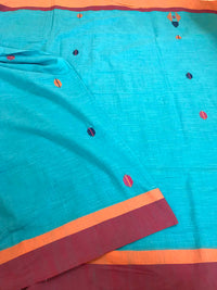 Handloom Khadi Cotton Saree With Woven Design - Blue