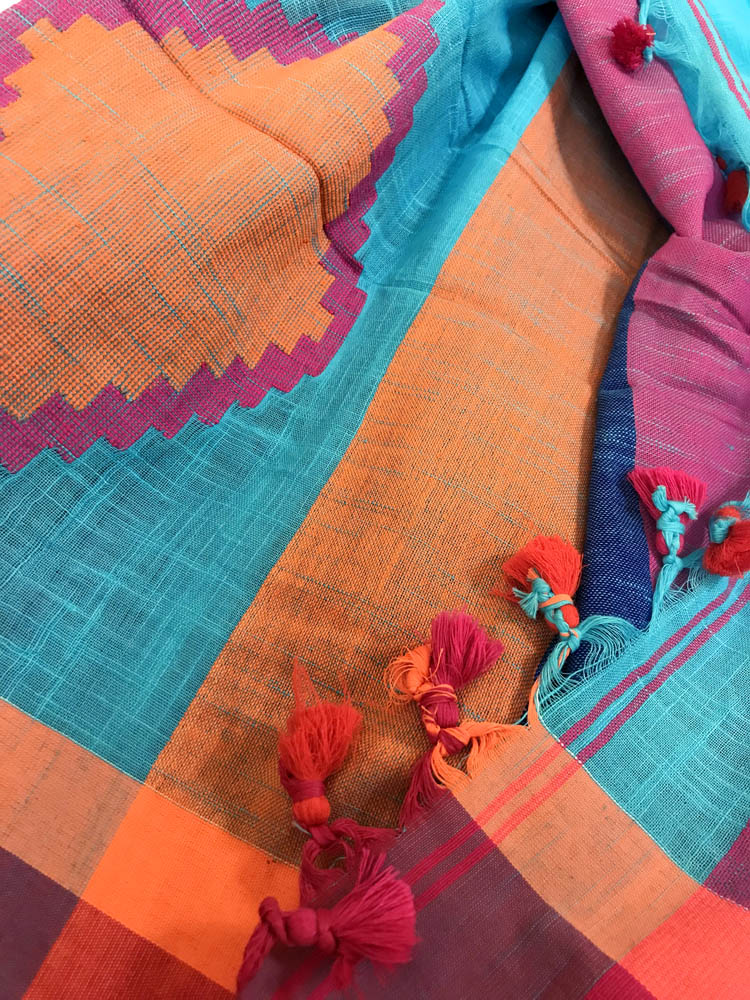 Handloom Khadi Cotton Saree With Woven Design - Blue