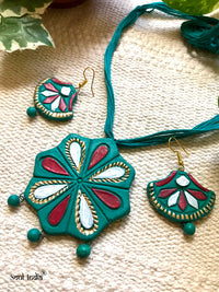 Handmade Terracotta Jewellery Set- Cyan