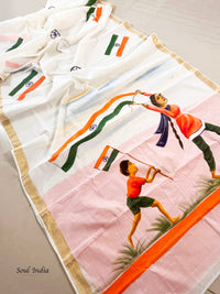 Independence Day Special Cotton Hand painted Saree