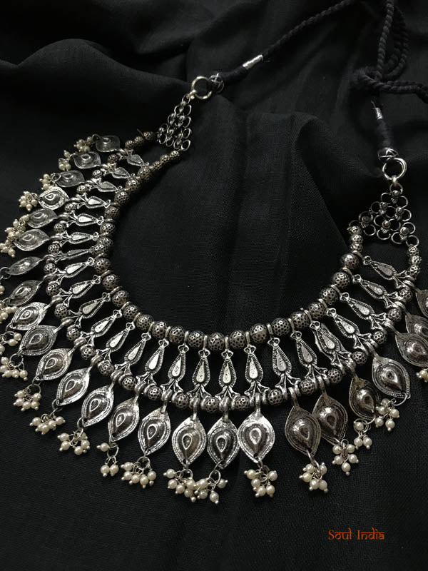 Oxidised Silver Polished Neo Ethnic Necklace