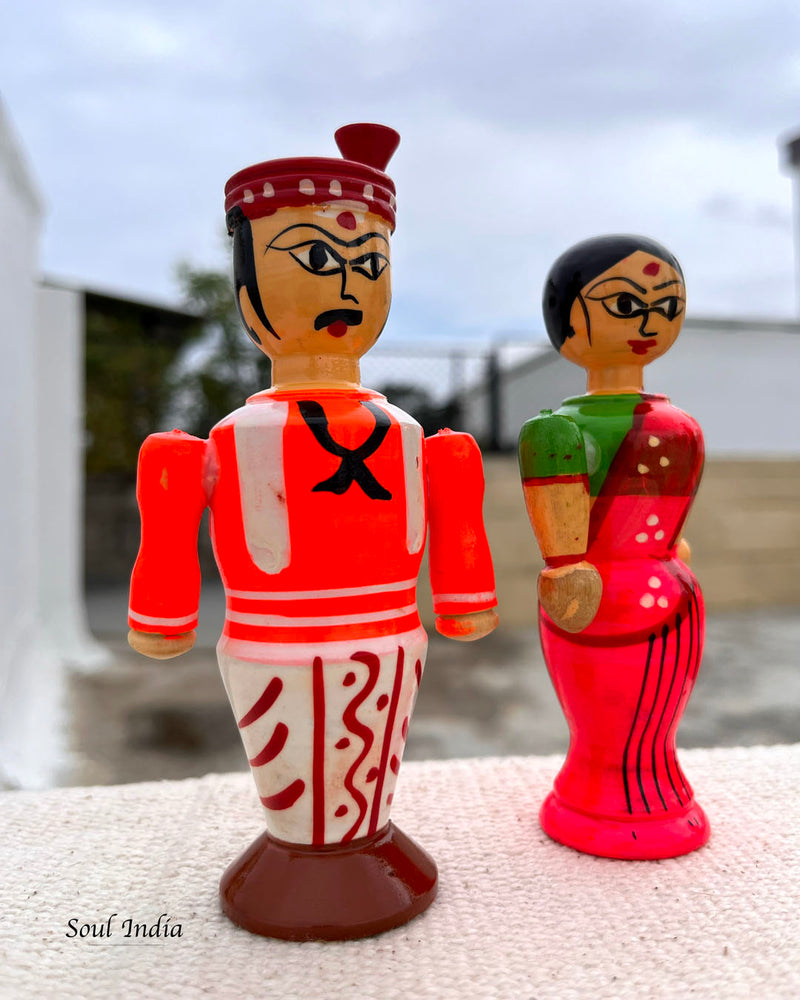 Handcrafted GI TAGGED Etikoppaka Village Couple - Red