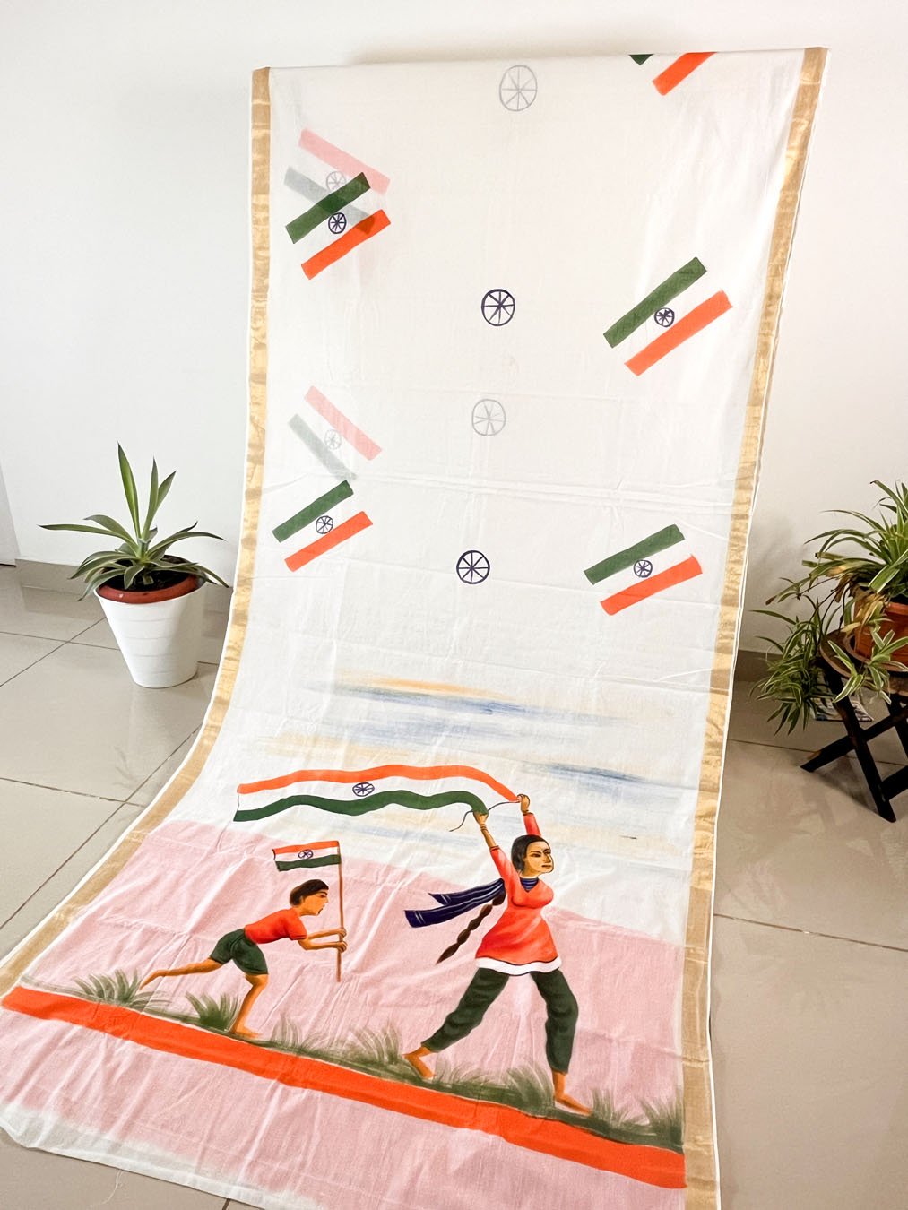 Independence Day Special Cotton Hand painted Saree