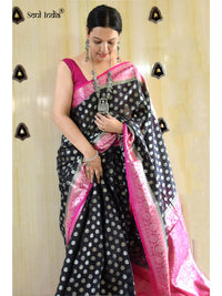 Semi Georgette Benarasi Work Saree- Black & Pink