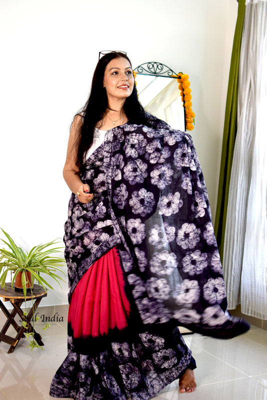 Mulmul Cotton Hand Crack Batik Print Saree