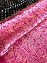 Semi Georgette Benarasi Work Saree- Black & Pink