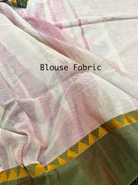 Brownie Points : Handloom Mercerised Cotton Saree With Manipuri Weave- Beige