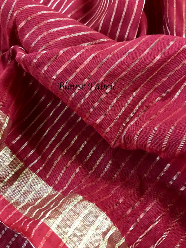 Handloom Mulmul Cotton Saree With Woven Design- Red