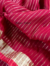 Handloom Mulmul Cotton Saree With Woven Design- Red