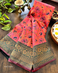 Contemporary Banarasi South Silk With Woven Floral Motifs - Rose Pink