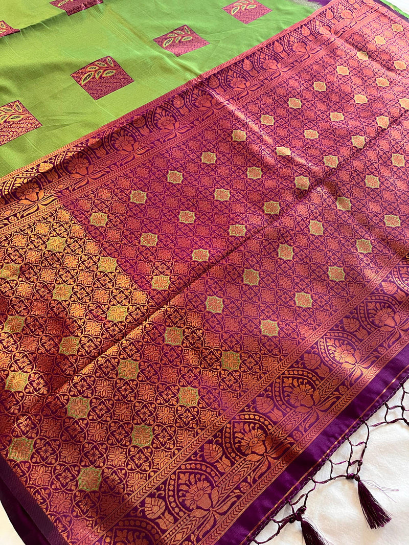 South Silk Saree With Heavy Zari Work-Green