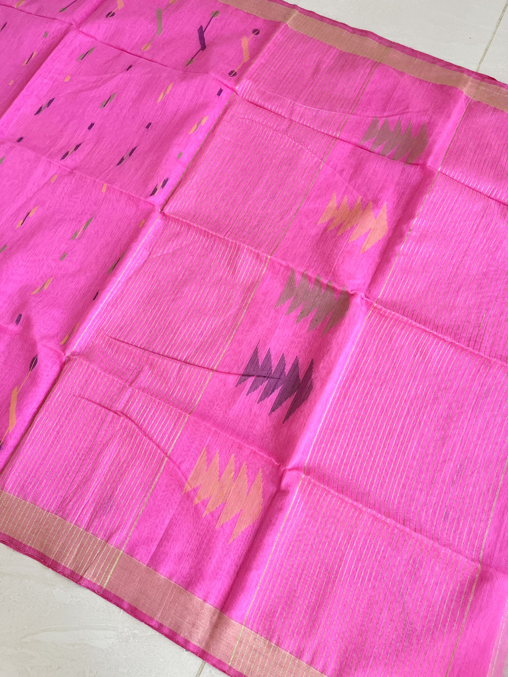 Bengal Silk Cotton With Jamdani Weave - Pink