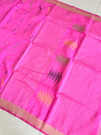 Bengal Silk Cotton With Jamdani Weave - Pink