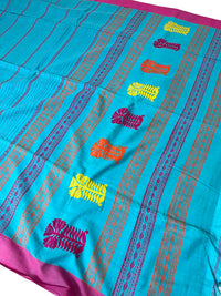 Neel Akash - Handloom Mercerised Cotton Saree With Manipuri Weave -Blue