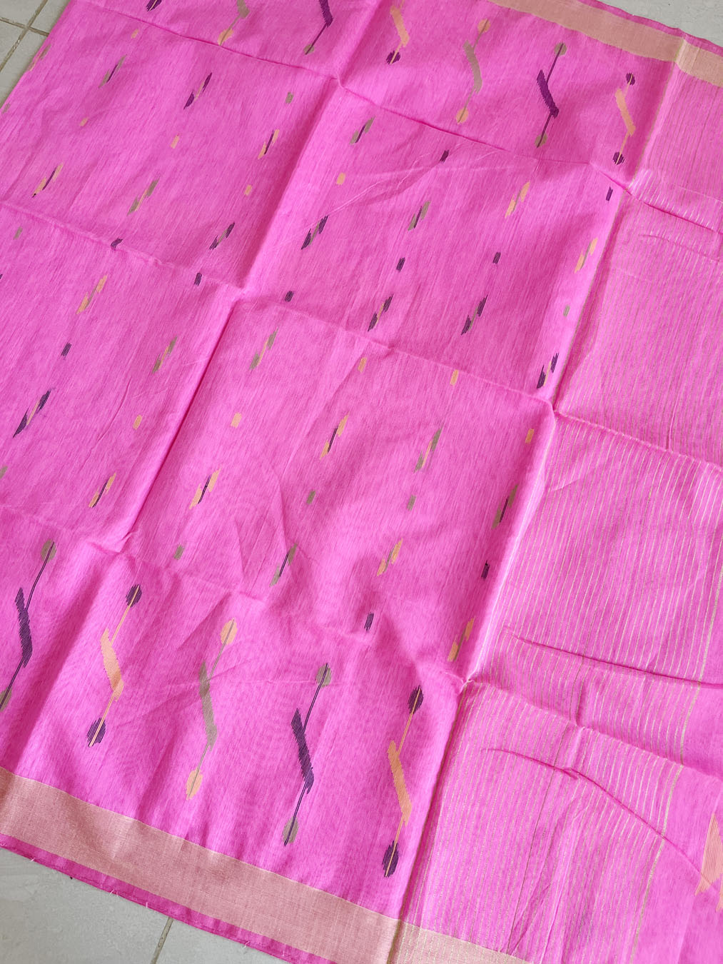 Bengal Silk Cotton With Jamdani Weave - Pink