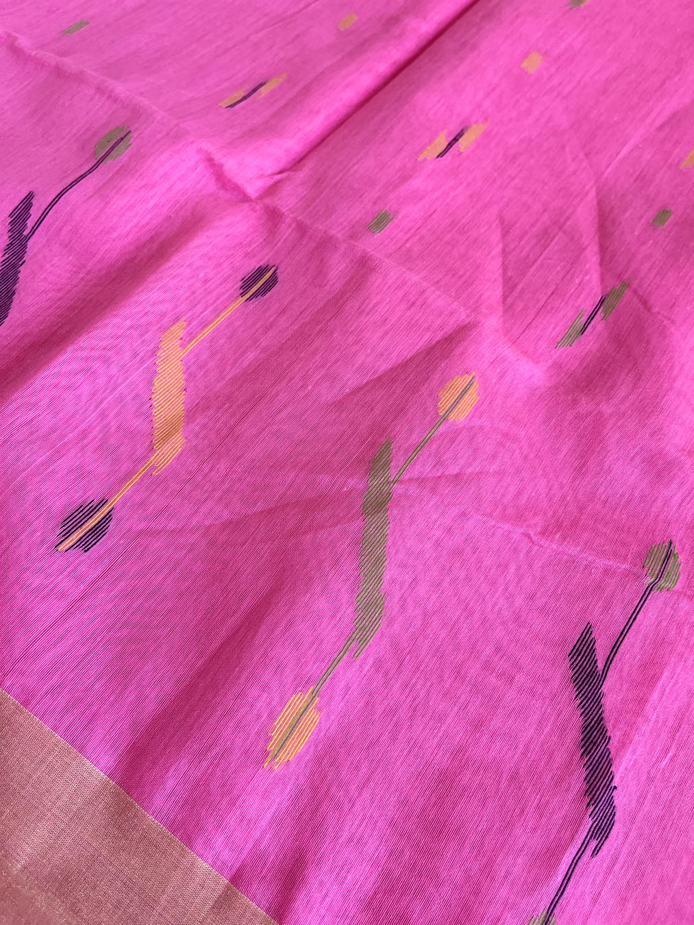 Bengal Silk Cotton With Jamdani Weave - Pink