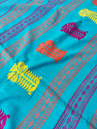 Neel Akash - Handloom Mercerised Cotton Saree With Manipuri Weave -Blue