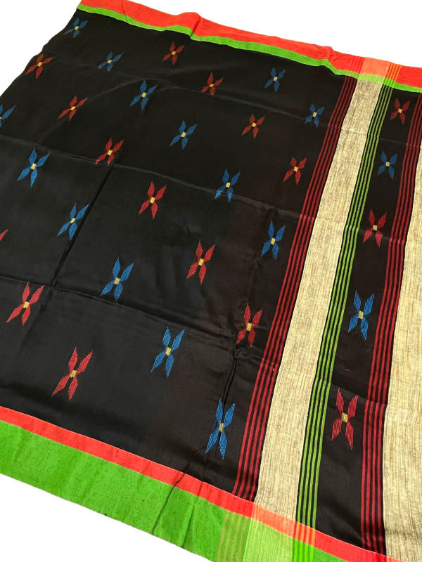 Sitara- Handloom Cotton With Ghicha Work Pallu- Black