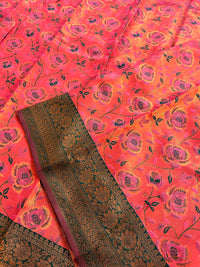 Contemporary Banarasi South Silk With Woven Floral Motifs - Rose Pink