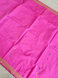 Bengal Silk Cotton With Jamdani Weave - Pink