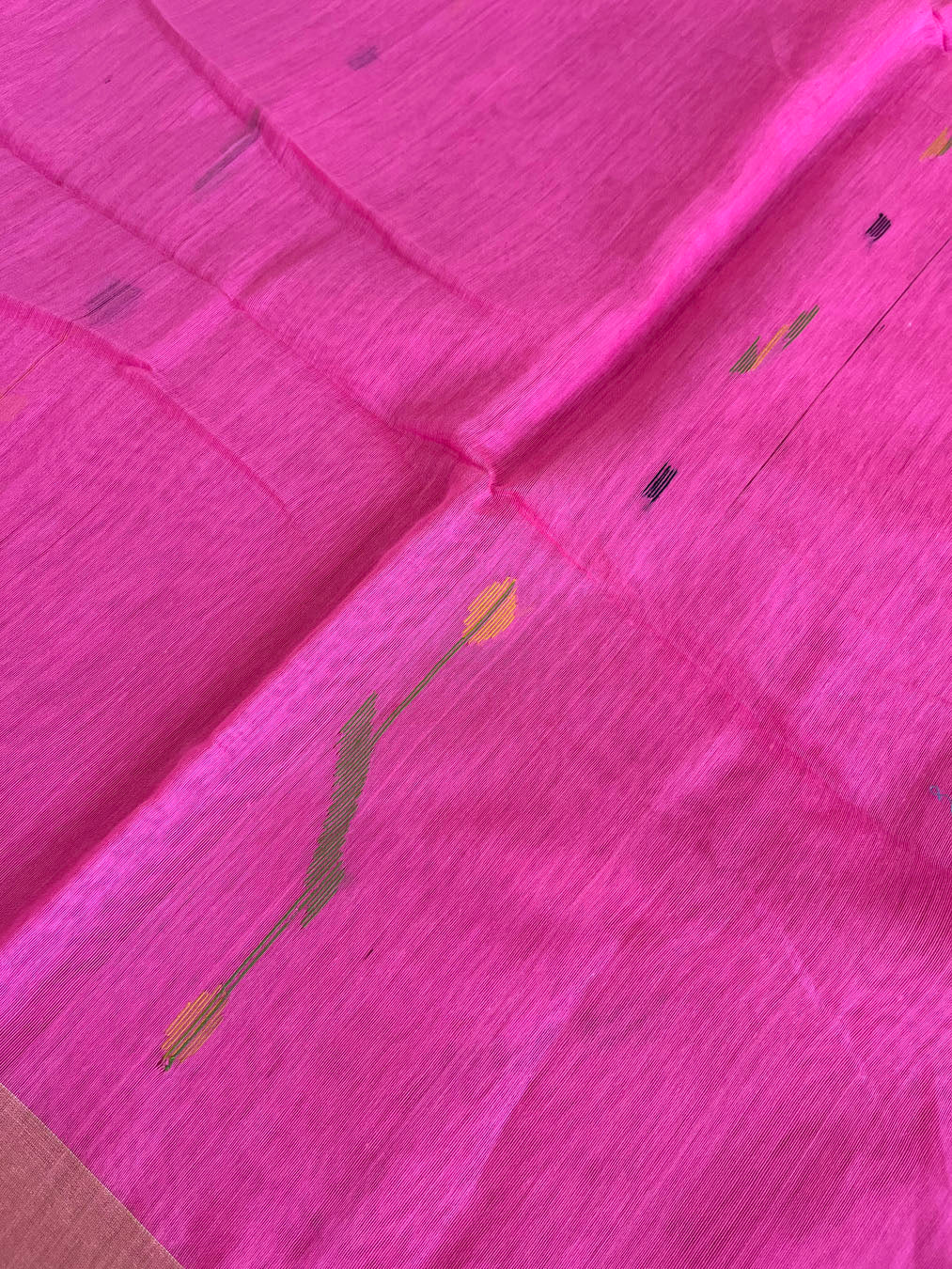 Bengal Silk Cotton With Jamdani Weave - Pink