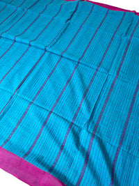 Neel Akash - Handloom Mercerised Cotton Saree With Manipuri Weave -Blue