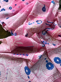 Jamdani Saree with all over Floral work- Baby Pink