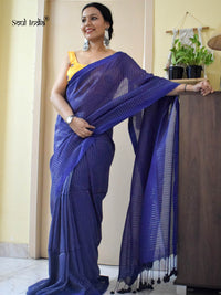 Handloom Mulmul Cotton Saree With Woven Design- Blue