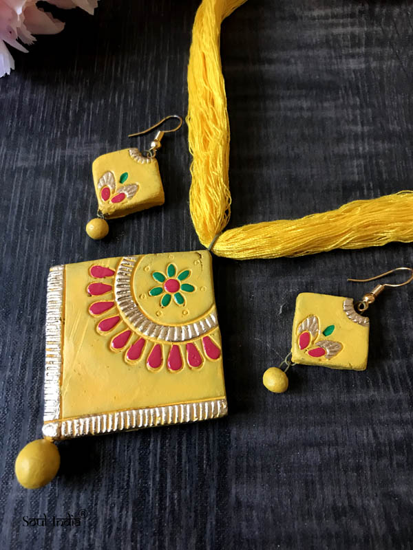 Handmade Terracotta Jewellery Set- Yellow