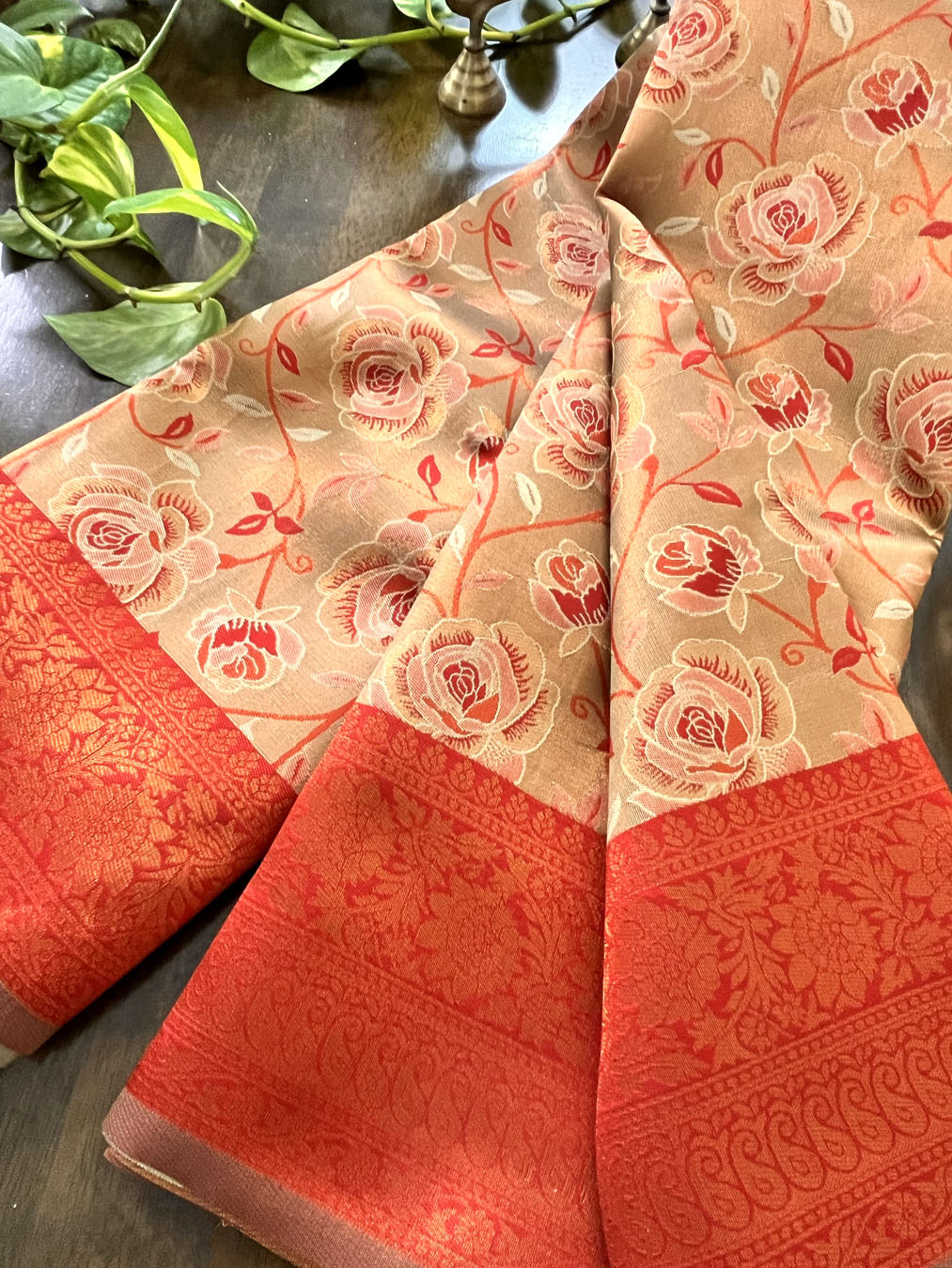 Contemporary Banarasi South Silk With Woven Floral Motifs - Golden