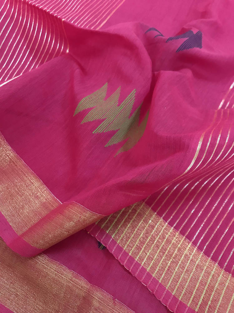 Handloom Silk Cotton Saree Jamdani weave Saree -Magenta