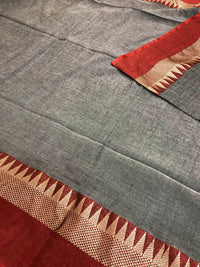 Handloom Khadi Cotton Saree With Woven Border- Grey