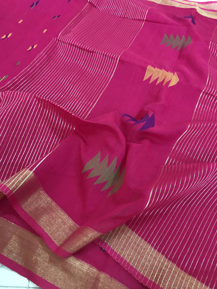 Handloom Silk Cotton Saree Jamdani weave Saree -Magenta