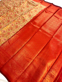 Contemporary Banarasi South Silk With Woven Floral Motifs - Golden