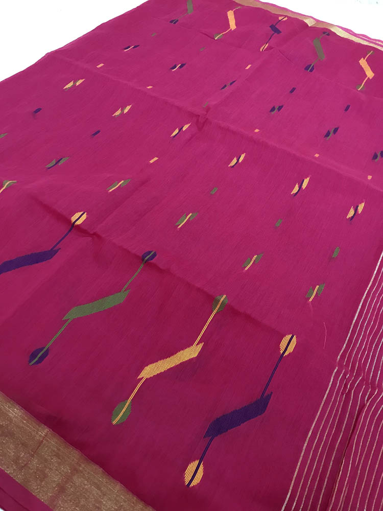 Handloom Silk Cotton Saree Jamdani weave Saree -Magenta