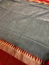 Handloom Khadi Cotton Saree With Woven Border- Grey